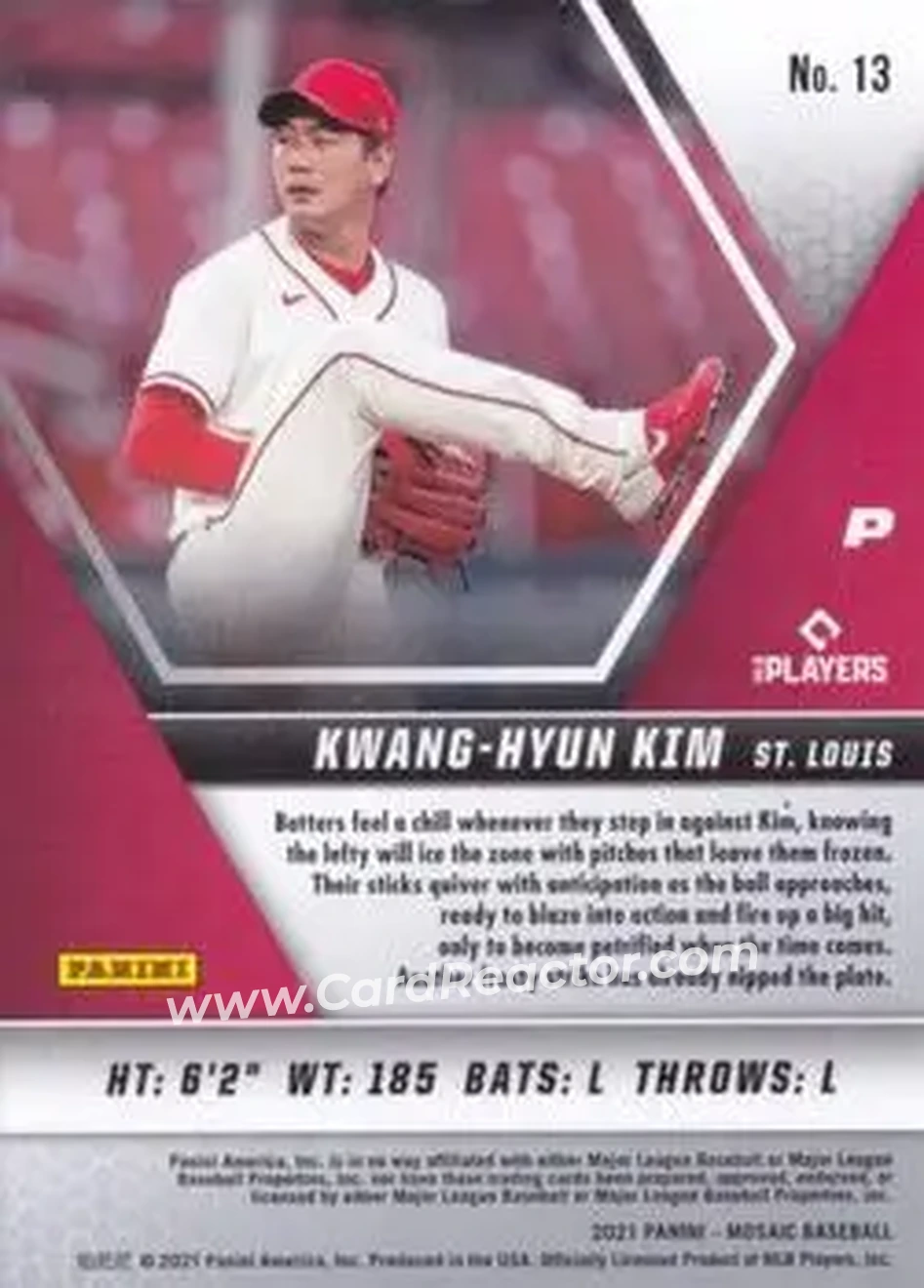 2021 Panini Mosaic #13 - Kwang-Hyun Kim - St. Louis Cardinals - Back