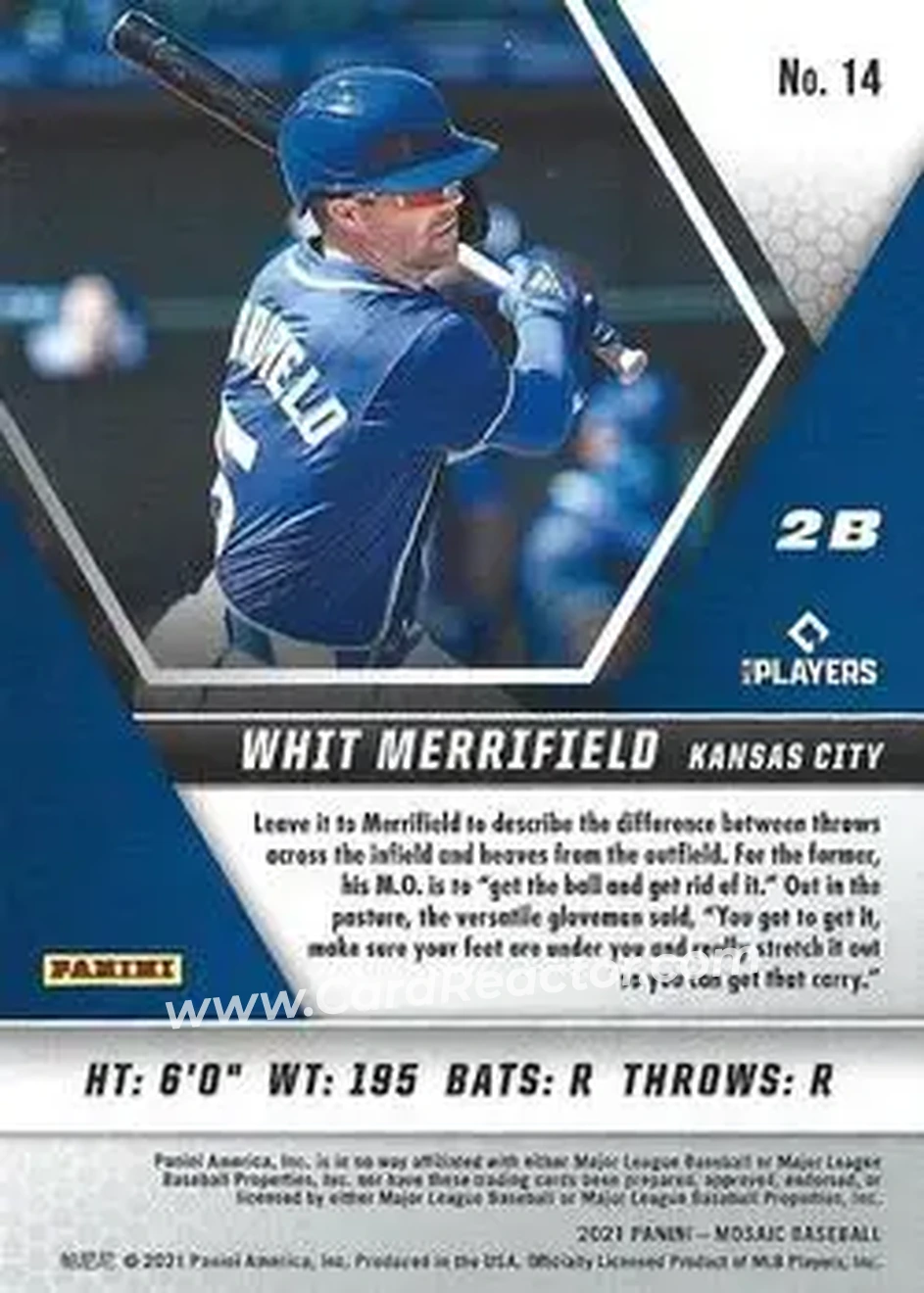 2021 Panini Mosaic #14 - Whit Merrifield - Kansas City Royals - Back