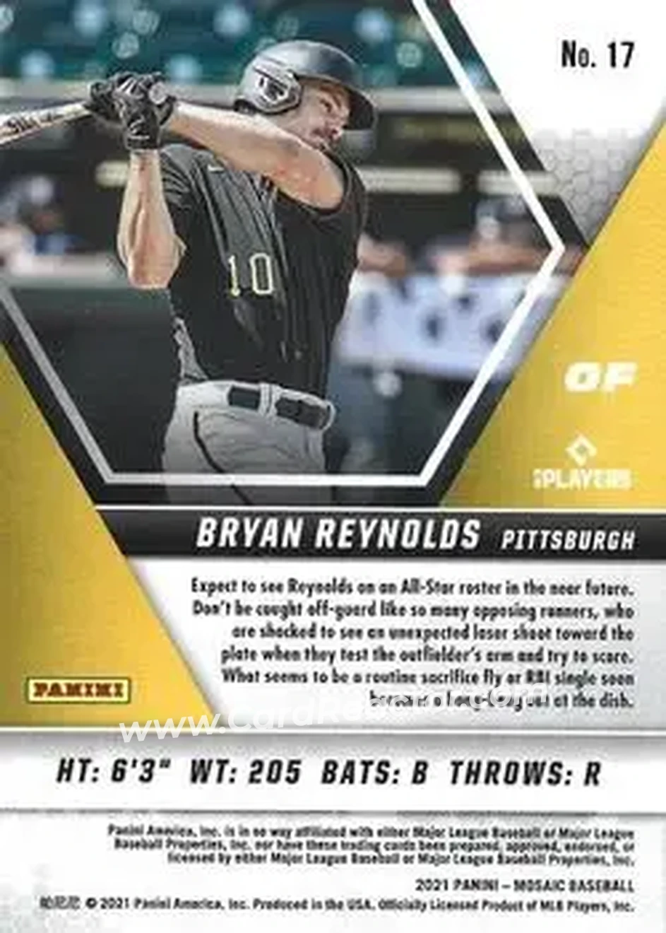 2021 Panini Mosaic #17 - Bryan Reynolds - Pittsburgh Pirates - Back 2021 Panini Mosaic #17 - Bryan Reynolds - Pittsburgh Pirates - Back