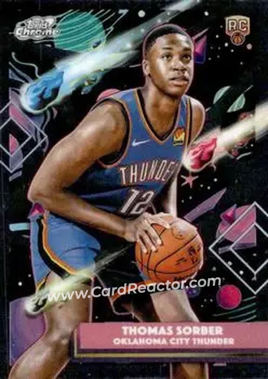 2025-26 Topps Chrome Cosmic #53 - Thomas Sorber - Oklahoma City Thunder - Front 2025-26 Topps Chrome Cosmic #53 - Thomas Sorber - Oklahoma City Thunder - Front