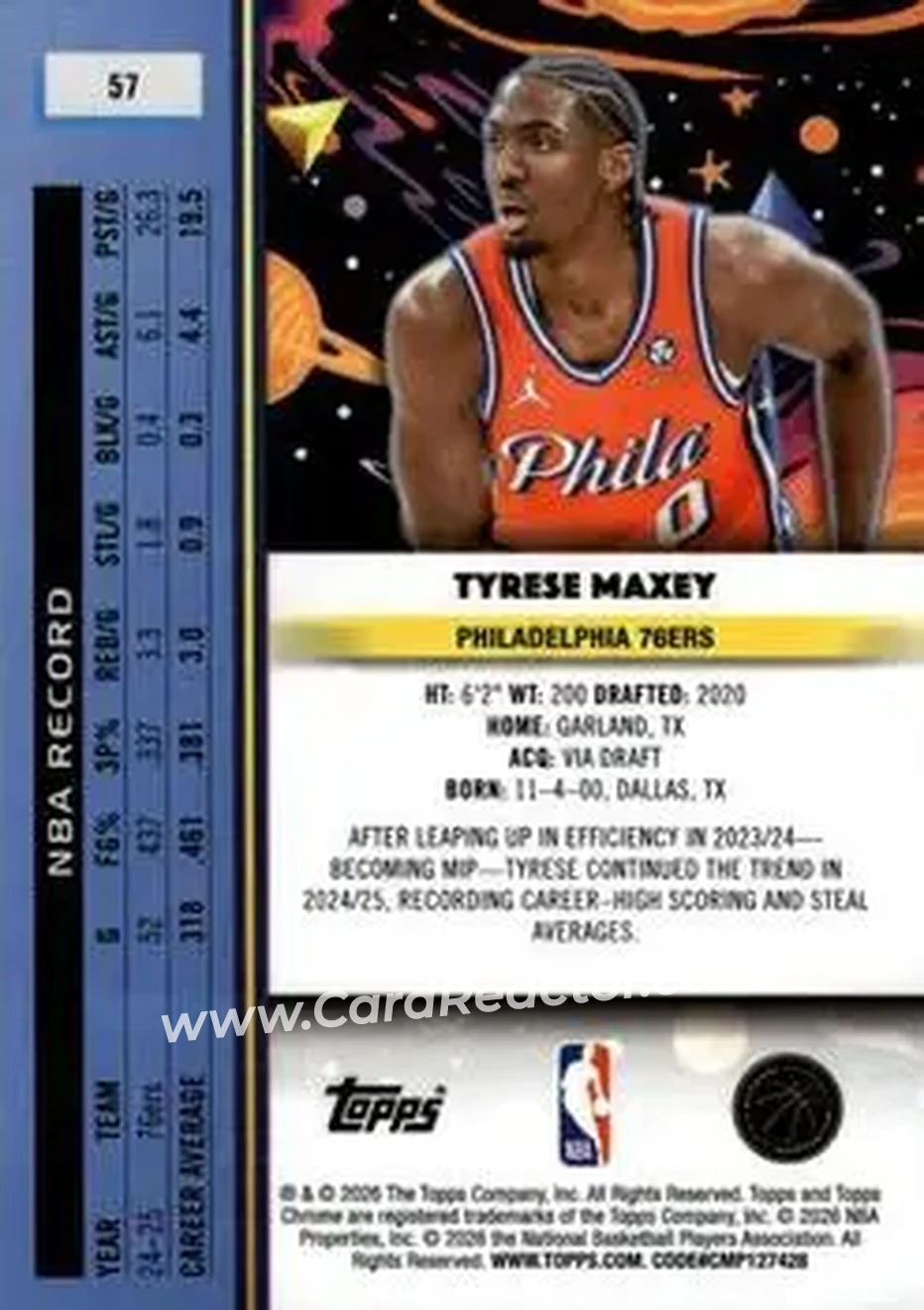 2025-26 Topps Chrome Cosmic #57 - Tyrese Maxey - Philadelphia 76ers - Back