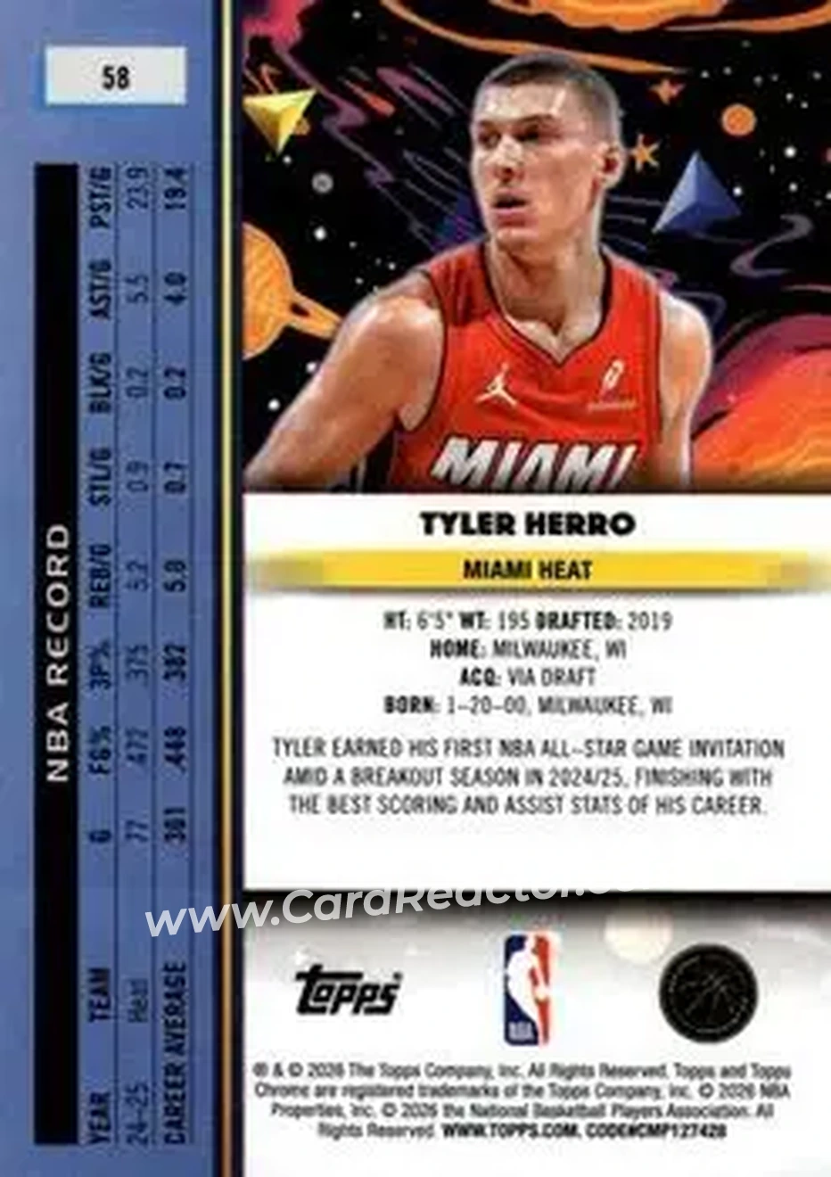 2025-26 Topps Chrome Cosmic #58 - Tyler Herro - Miami Heat - Back 2025-26 Topps Chrome Cosmic #58 - Tyler Herro - Miami Heat - Back