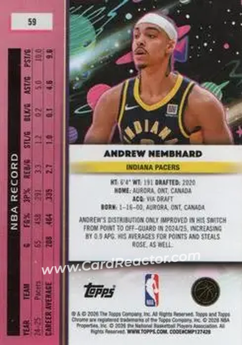 2025-26 Topps Chrome Cosmic #59 - Andrew Nembhard - Indiana Pacers - Back 2025-26 Topps Chrome Cosmic #59 - Andrew Nembhard - Indiana Pacers - Back