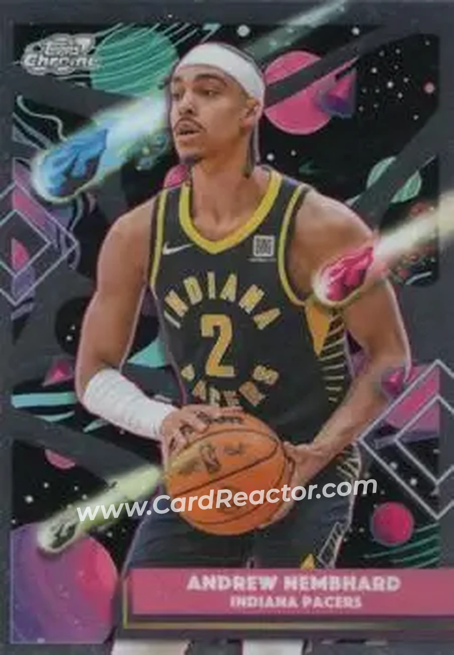 2025-26 Topps Chrome Cosmic #59 - Andrew Nembhard - Indiana Pacers - Front 2025-26 Topps Chrome Cosmic #59 - Andrew Nembhard - Indiana Pacers - Front