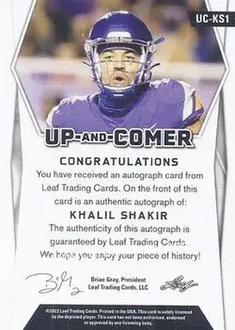 2022 Leaf Holiday Packs - Up-And-Comer #UC-KS1 - Khalil Shakir - Back