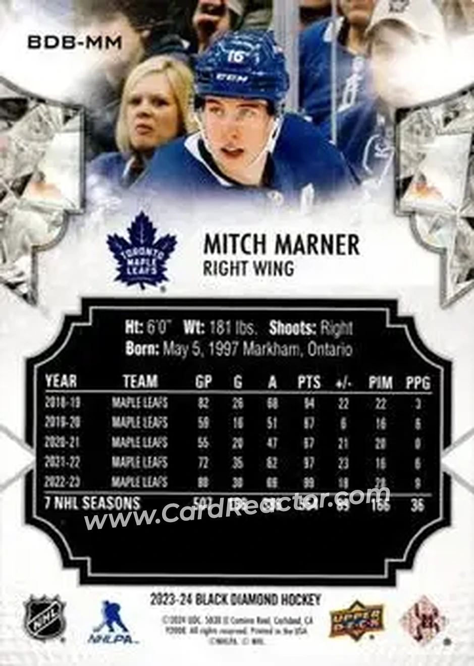 2023-24 Upper Deck Black Diamond #BDB-MM - Mitch Marner - Toronto Maple Leafs - Back 2023-24 Upper Deck Black Diamond #BDB-MM - Mitch Marner - Toronto Maple Leafs - Back
