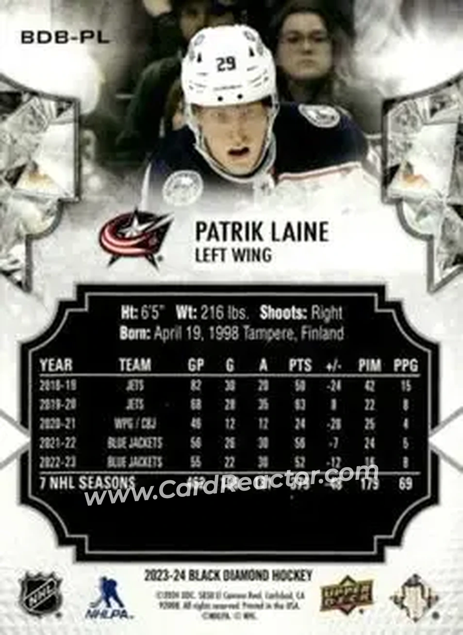 2023-24 Upper Deck Black Diamond #BDB-PL - Patrik Laine - Columbus Blue Jackets - Back