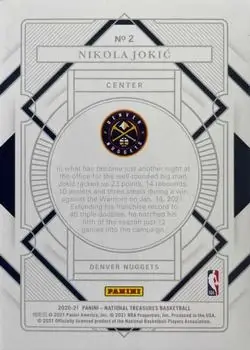 2020-21 Panini National Treasures #2 - Nikola Jokić - Denver Nuggets - Back