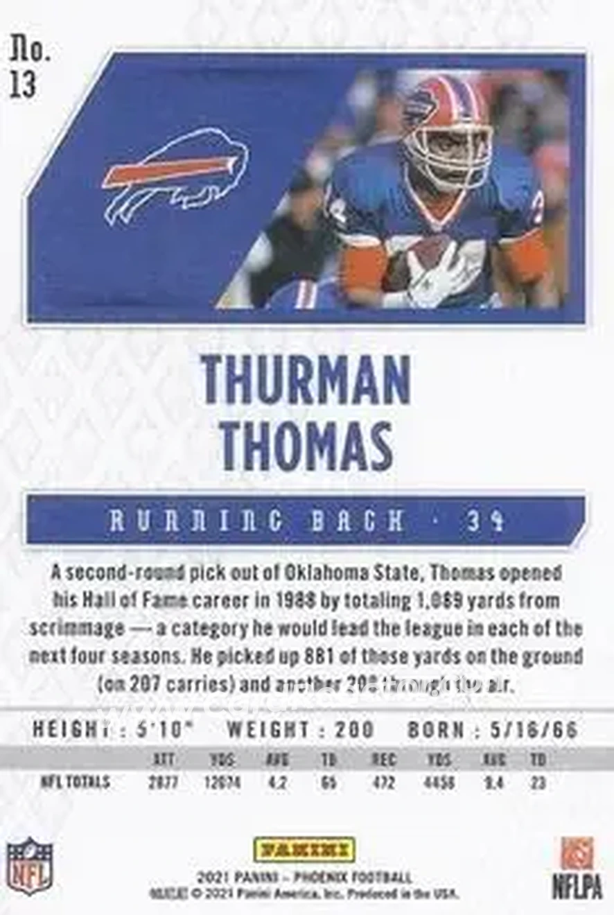 2021 Panini Phoenix #13 - Thurman Thomas - Buffalo Bills - Back