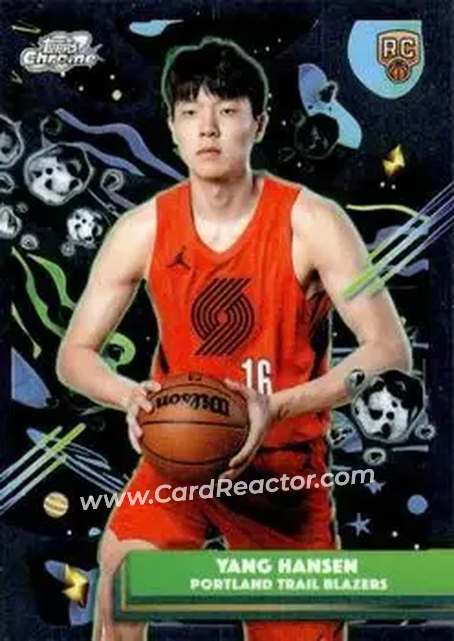 2025-26 Topps Chrome Cosmic #73 - Yang Hansen - Portland Trail Blazers - Front 2025-26 Topps Chrome Cosmic #73 - Yang Hansen - Portland Trail Blazers - Front