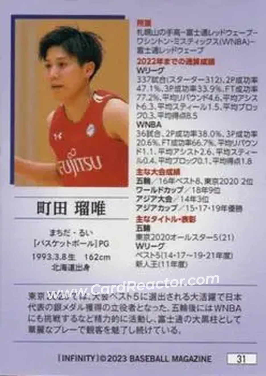 2023 BBM Infinity #31 - Rui Machida - Back