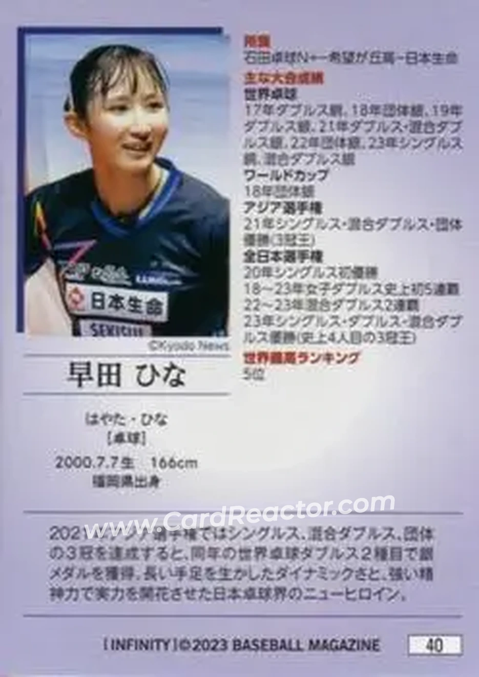 2023 BBM Infinity #40 - Hina Hayata - Back
