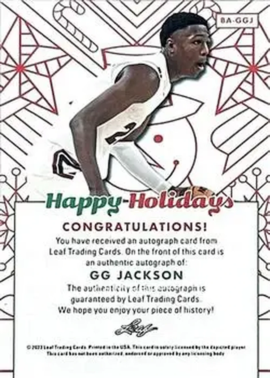 2023 Leaf Holiday Pack #BA-GGJ - GG Jackson II - Back