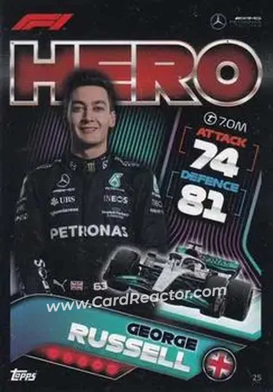 2022 Topps Turbo Attax F1 #25 - George Russell - Mercedes-AMG Petronas Formula One Team - Front 2022 Topps Turbo Attax F1 #25 - George Russell - Mercedes-AMG Petronas Formula One Team - Front