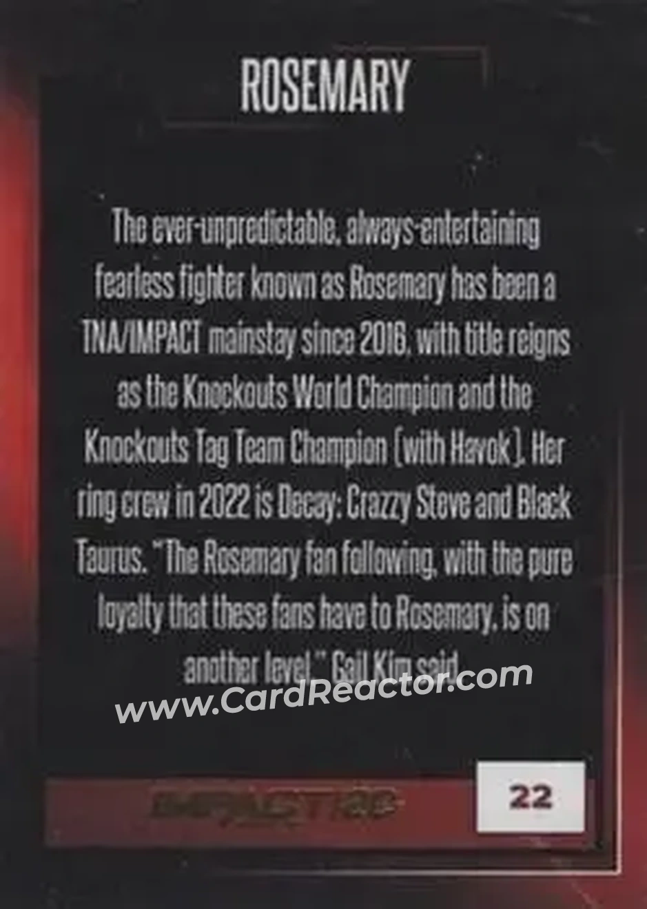 2022 Impact! Wrestling #22 - Rosemary - Back
