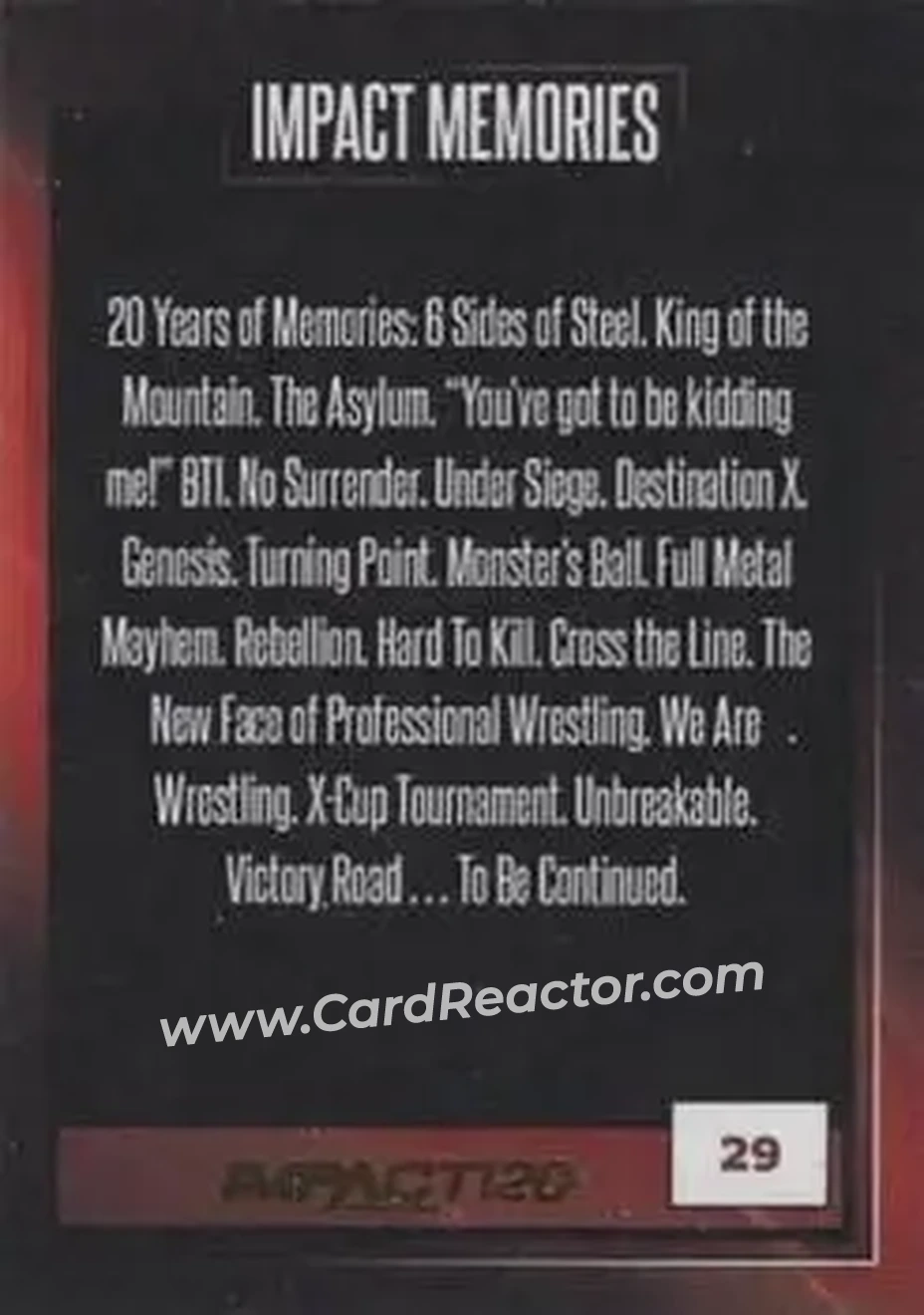 2022 Impact! Wrestling #29 - 20 Years Of Memories - Back