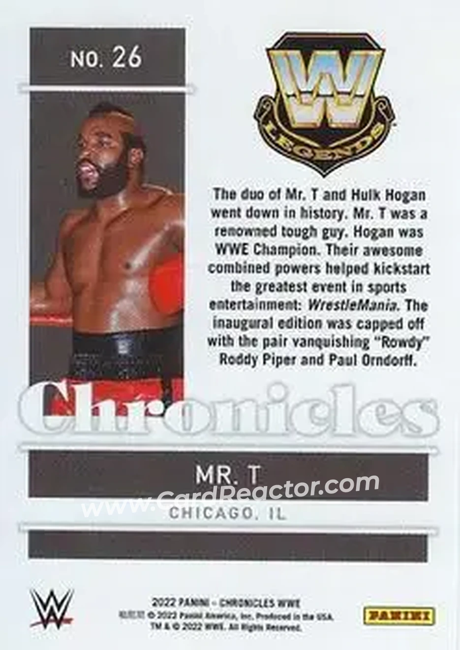 2022 Panini Chronicles WWE #26 - Mr. T - Back