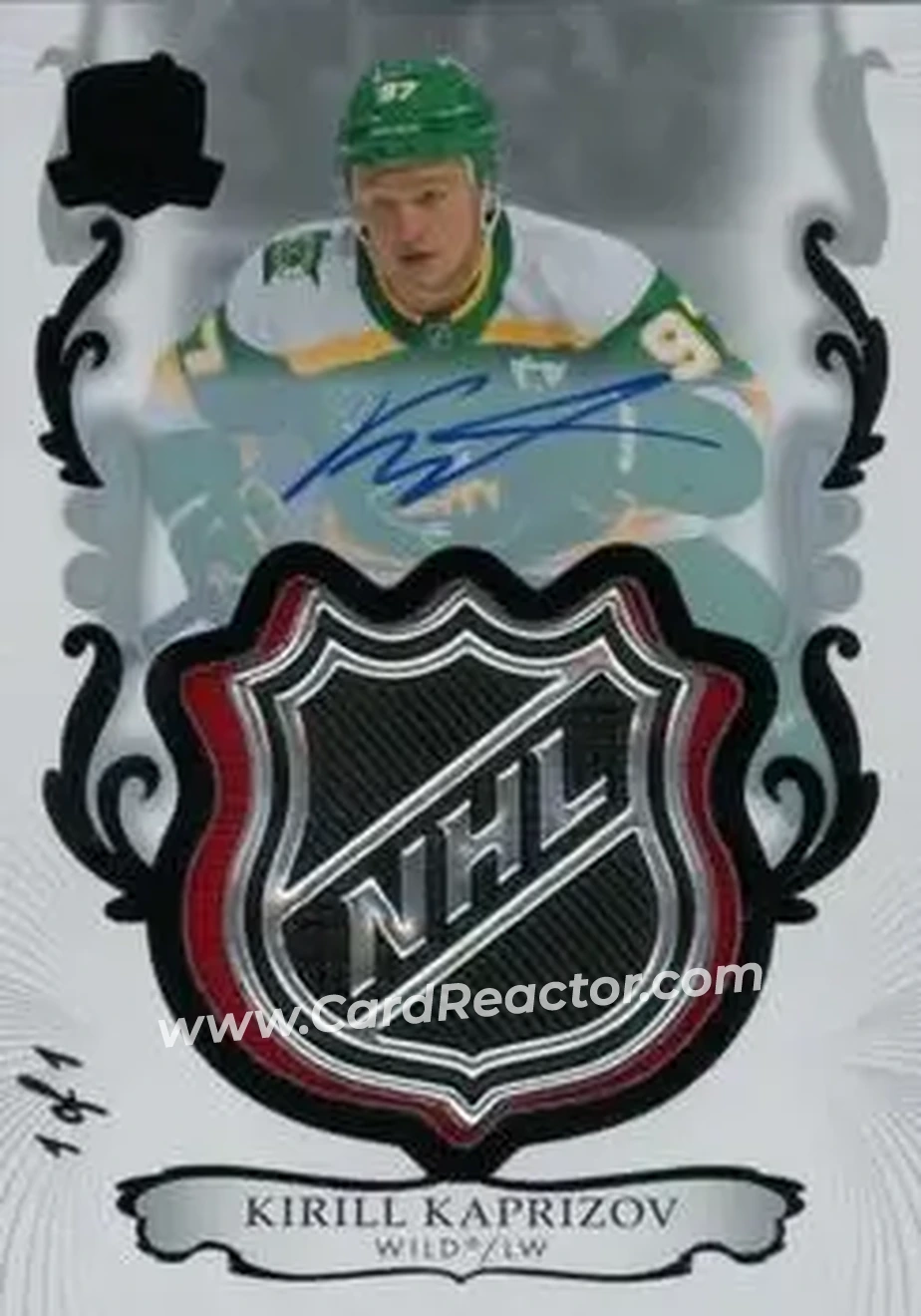 2023-24 Upper Deck The Cup - Black Foil Shield #58 - Kirill Kaprizov - Minnesota Wild - Front 2023-24 Upper Deck The Cup - Black Foil Shield #58 - Kirill Kaprizov - Minnesota Wild - Front