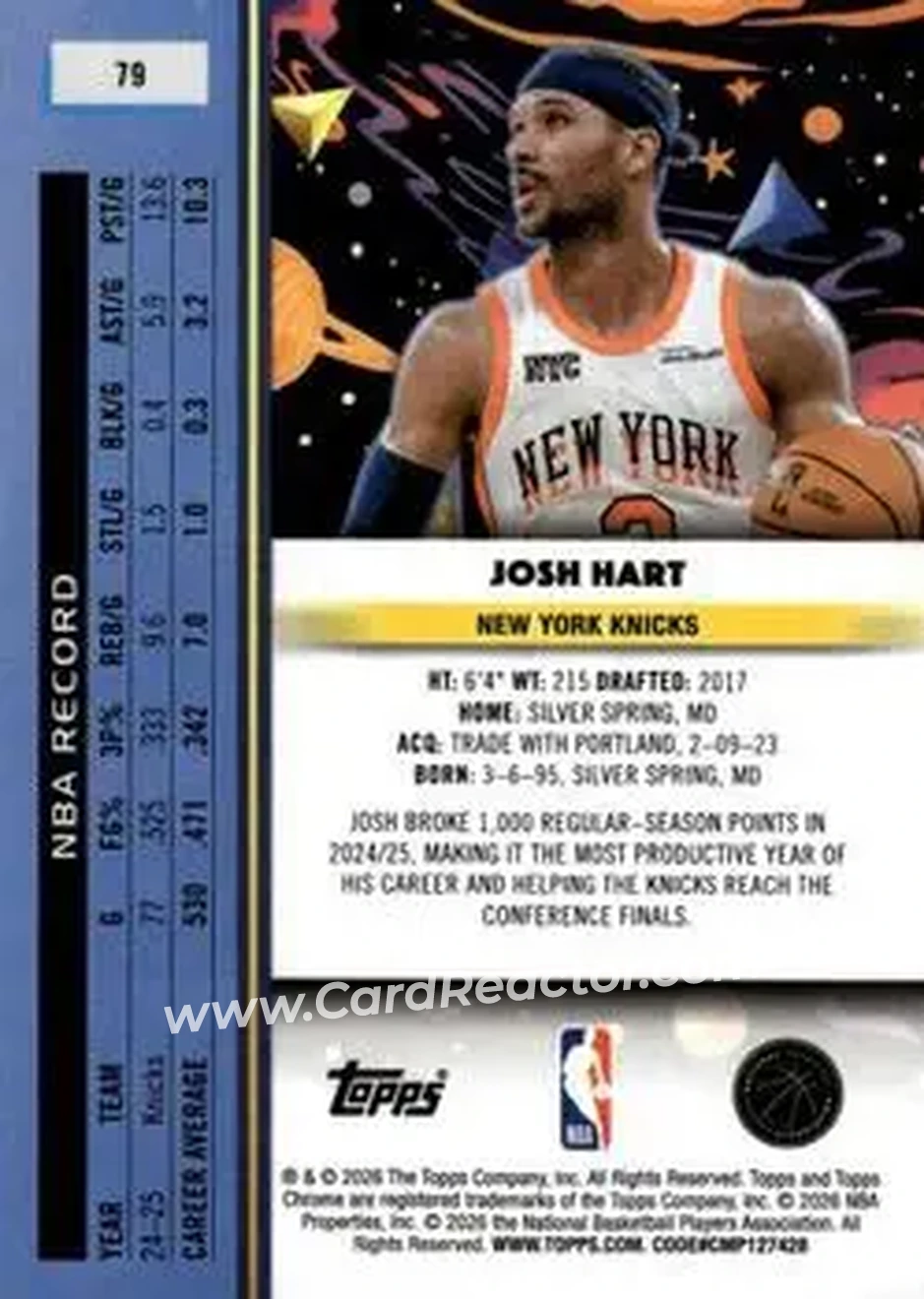 2025-26 Topps Chrome Cosmic #79 - Josh Hart - New York Knicks - Back 2025-26 Topps Chrome Cosmic #79 - Josh Hart - New York Knicks - Back