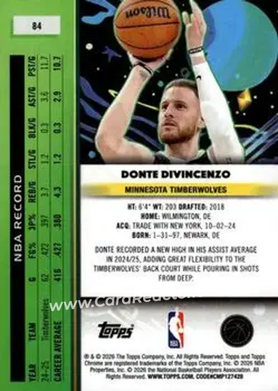 2025-26 Topps Chrome Cosmic #84 - Donte DiVincenzo - Minnesota Timberwolves - Back 2025-26 Topps Chrome Cosmic #84 - Donte DiVincenzo - Minnesota Timberwolves - Back