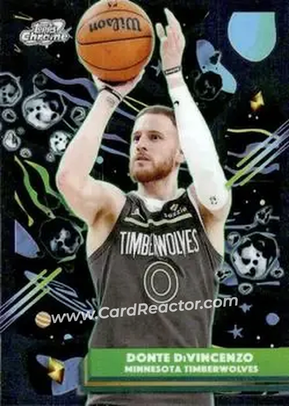 2025-26 Topps Chrome Cosmic #84 - Donte DiVincenzo - Minnesota Timberwolves - Front 2025-26 Topps Chrome Cosmic #84 - Donte DiVincenzo - Minnesota Timberwolves - Front