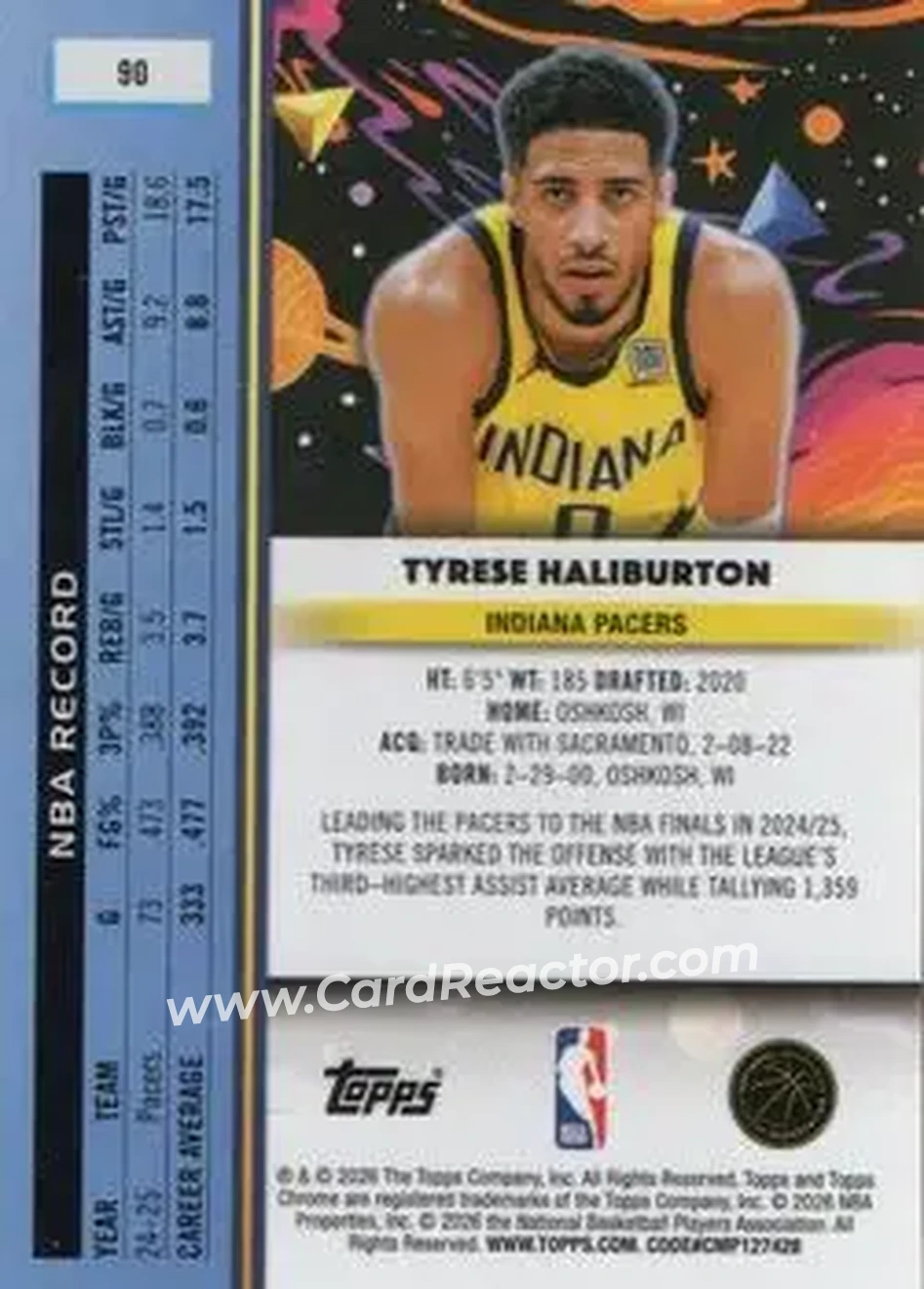 2025-26 Topps Chrome Cosmic #90 - Tyrese Haliburton - Indiana Pacers - Back