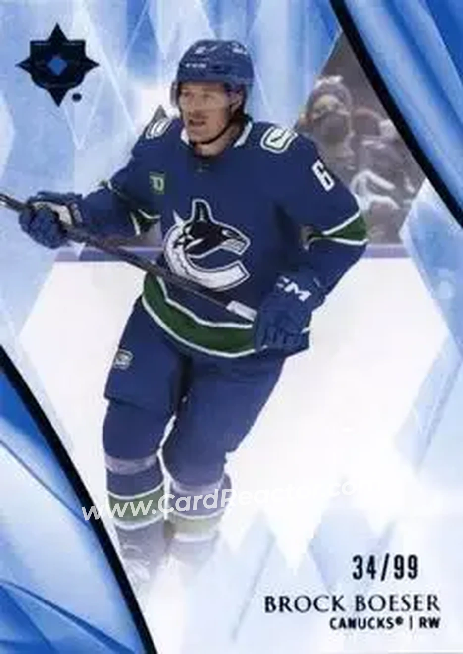 2023-24 Upper Deck Ultimate Collection - Blue #66 - Brock Boeser - Vancouver Canucks - Front 2023-24 Upper Deck Ultimate Collection - Blue #66 - Brock Boeser - Vancouver Canucks - Front