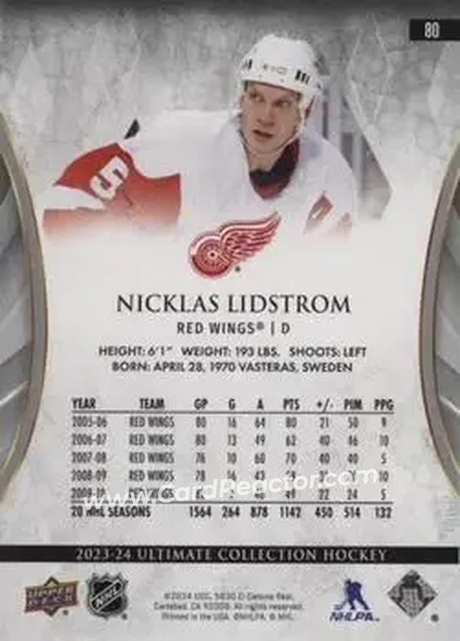 2023-24 Upper Deck Ultimate Collection - Blue #80 - Nicklas Lidstrom - Detroit Red Wings - Back