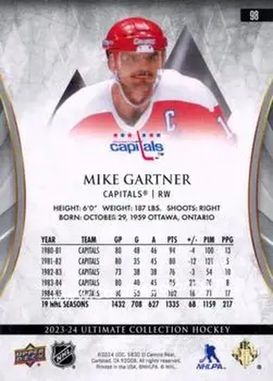2023-24 Upper Deck Ultimate Collection - Blue #98 - Mike Gartner - Washington Capitals - Back