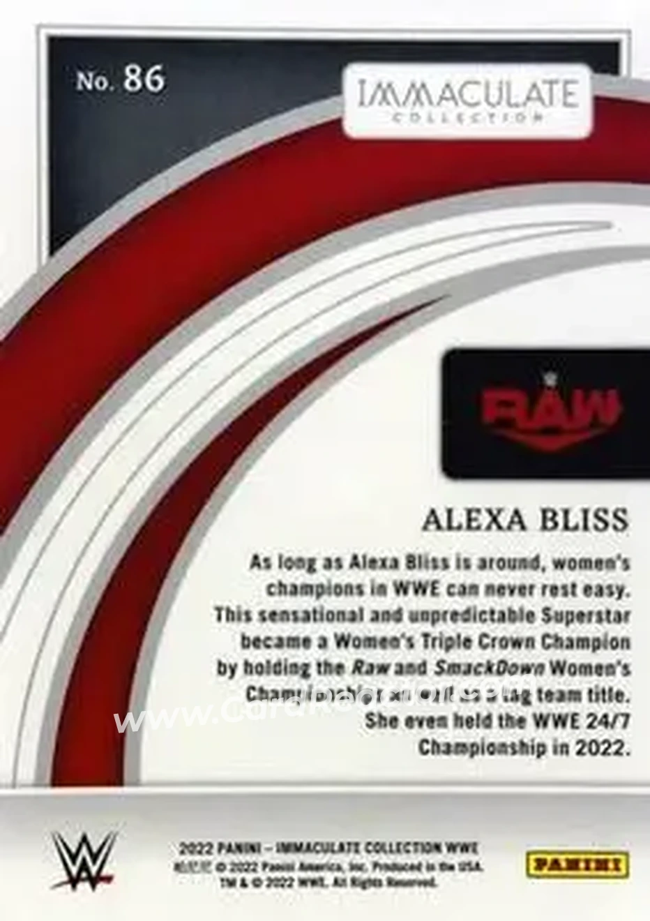 2022 Panini Immaculate Collection WWE #86 - Alexa Bliss - Back