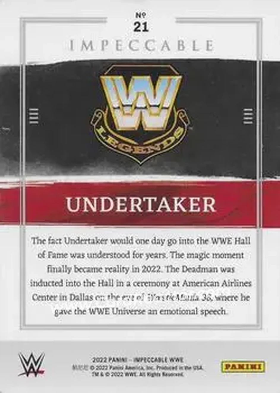 2022 Panini Impeccable WWE #21 - The Undertaker - Back