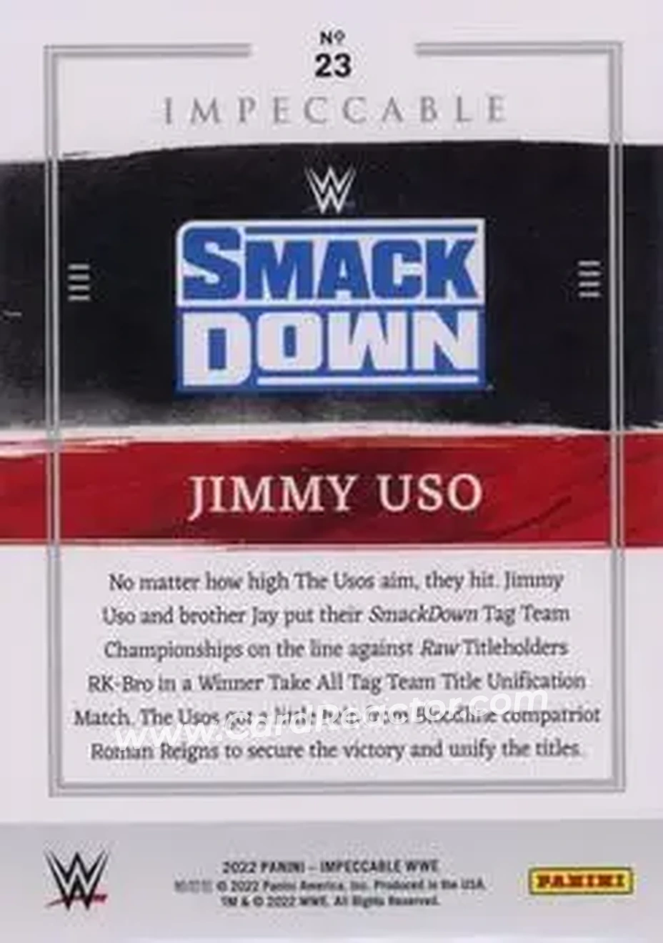 2022 Panini Impeccable WWE #23 - Jimmy Uso - Back