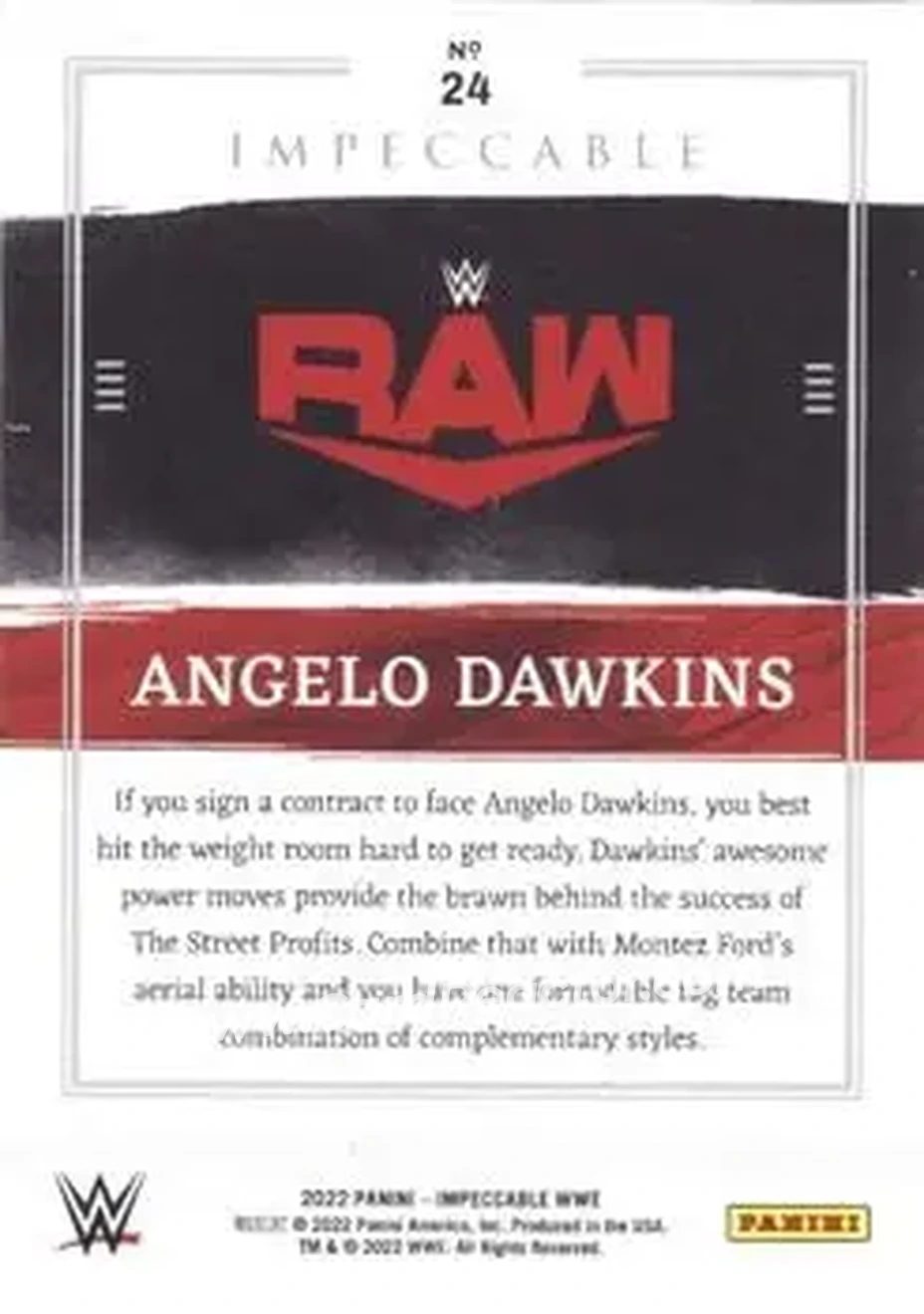 2022 Panini Impeccable WWE #24 - Angelo Dawkins - Back