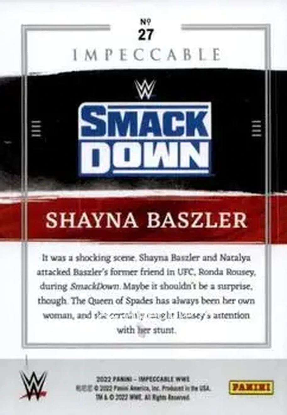 2022 Panini Impeccable WWE #27 - Shayna Baszler - Back