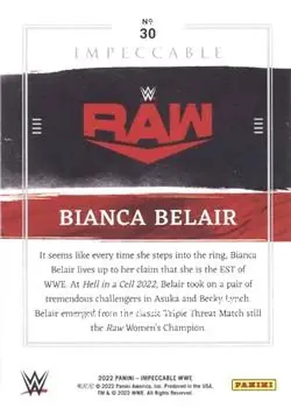 2022 Panini Impeccable WWE #30 - Bianca Belair - Back