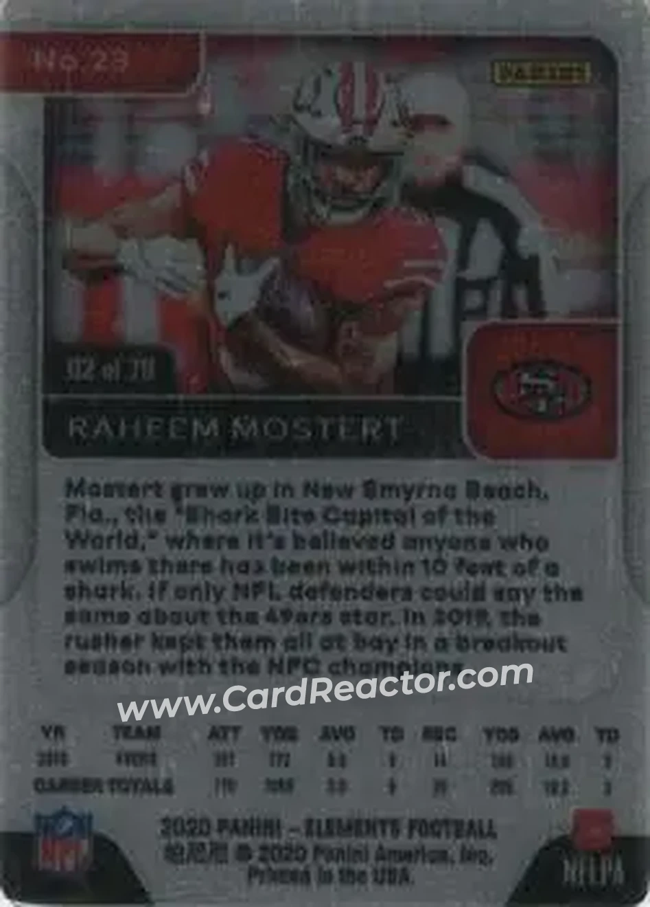 2020 Panini Elements #23 - Raheem Mostert - San Francisco 49ers - Back