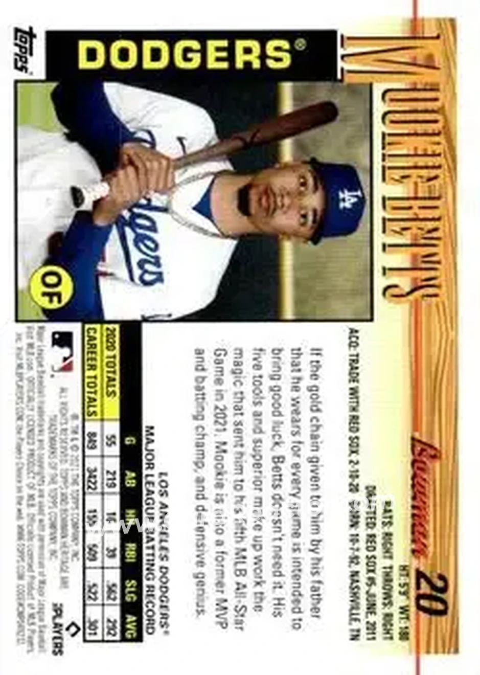 2021 Bowman Heritage #20 - Mookie Betts - Los Angeles Dodgers - Back