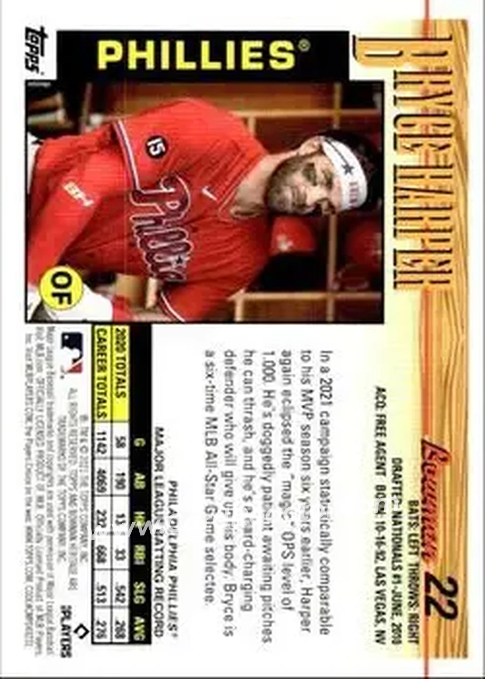 2021 Bowman Heritage #22 - Bryce Harper - Philadelphia Phillies - Back 2021 Bowman Heritage #22 - Bryce Harper - Philadelphia Phillies - Back