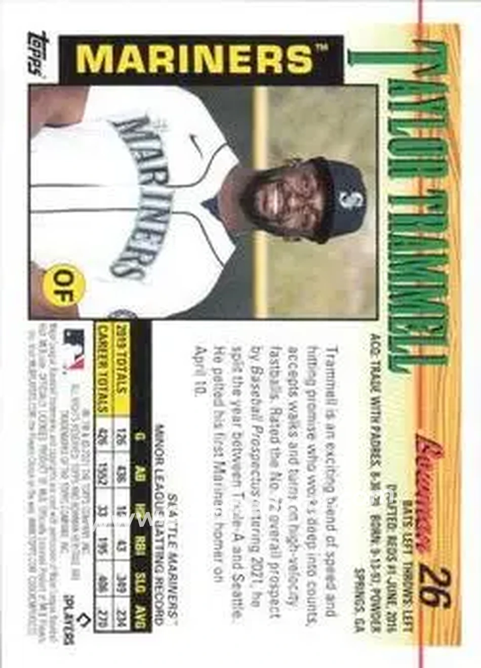 2021 Bowman Heritage #26 - Taylor Trammell - Seattle Mariners - Back