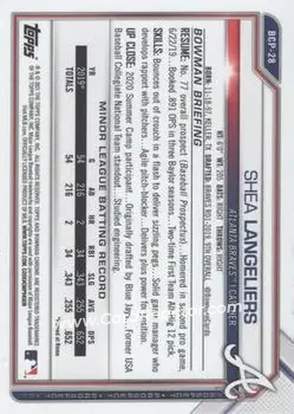 2021 Bowman Sapphire Edition #BCP-28 - Shea Langeliers - Atlanta Braves - Back 2021 Bowman Sapphire Edition #BCP-28 - Shea Langeliers - Atlanta Braves - Back