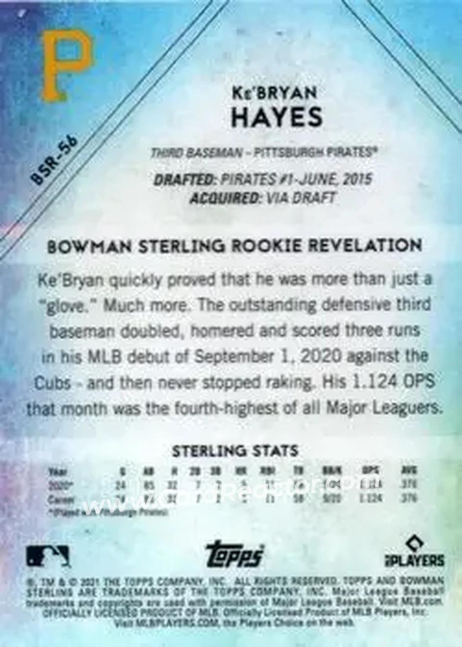 2021 Bowman Sterling #BSR-56 - Ke’Bryan Hayes - Pittsburgh Pirates - Back