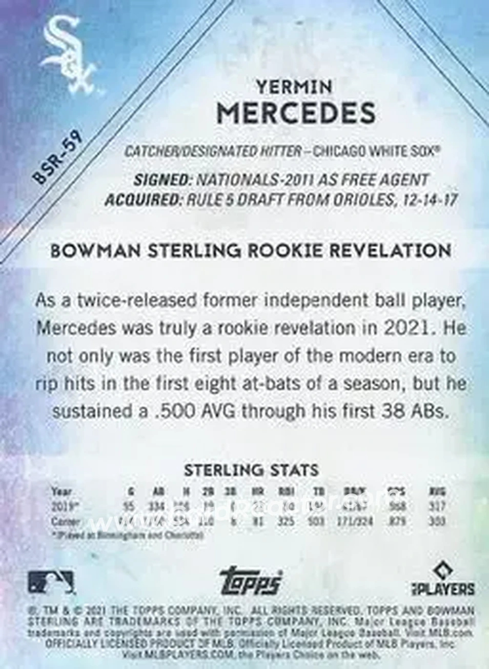2021 Bowman Sterling #BSR-59 - Yermin Mercedes - Chicago White Sox - Back