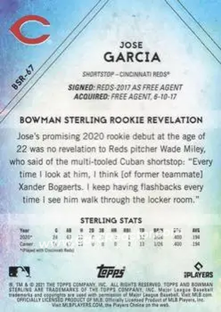 2021 Bowman Sterling #BSR-67 - José Barrero - Cincinnati Reds - Back