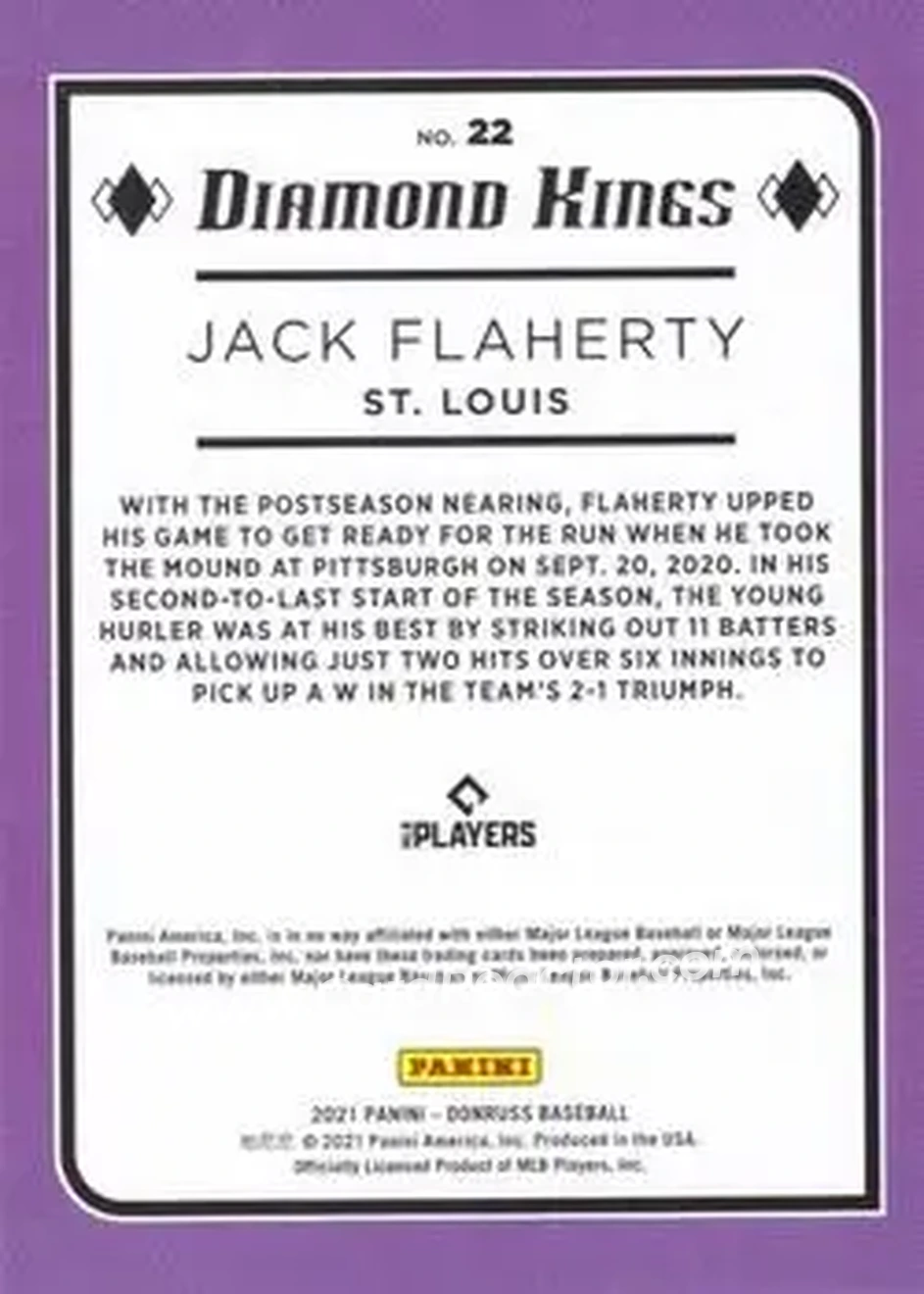 2021 Donruss #22 - Jack Flaherty - St. Louis Cardinals - Back