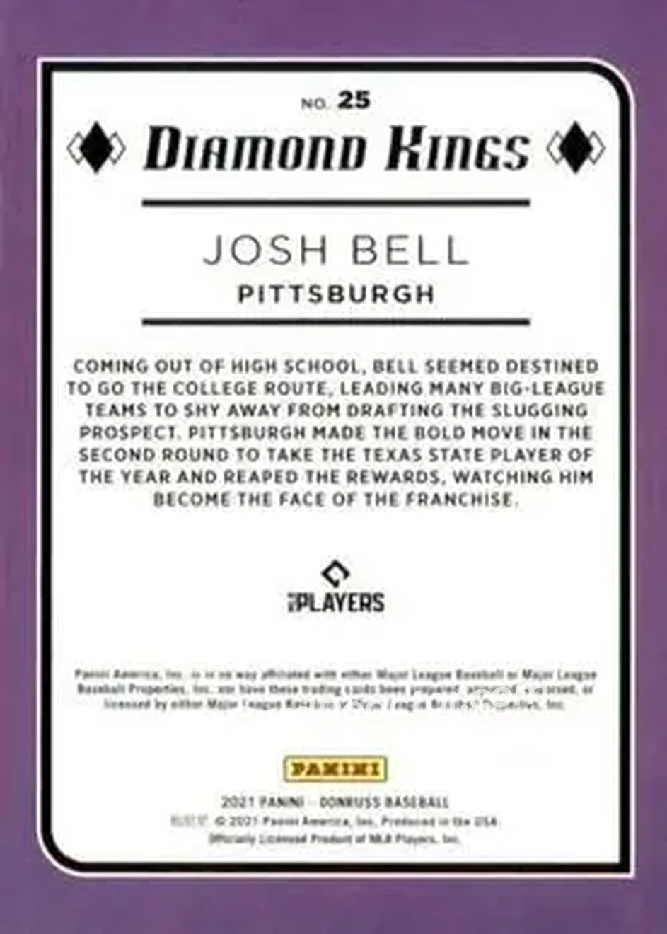 2021 Donruss #25 - Josh Bell - Pittsburgh Pirates - Back