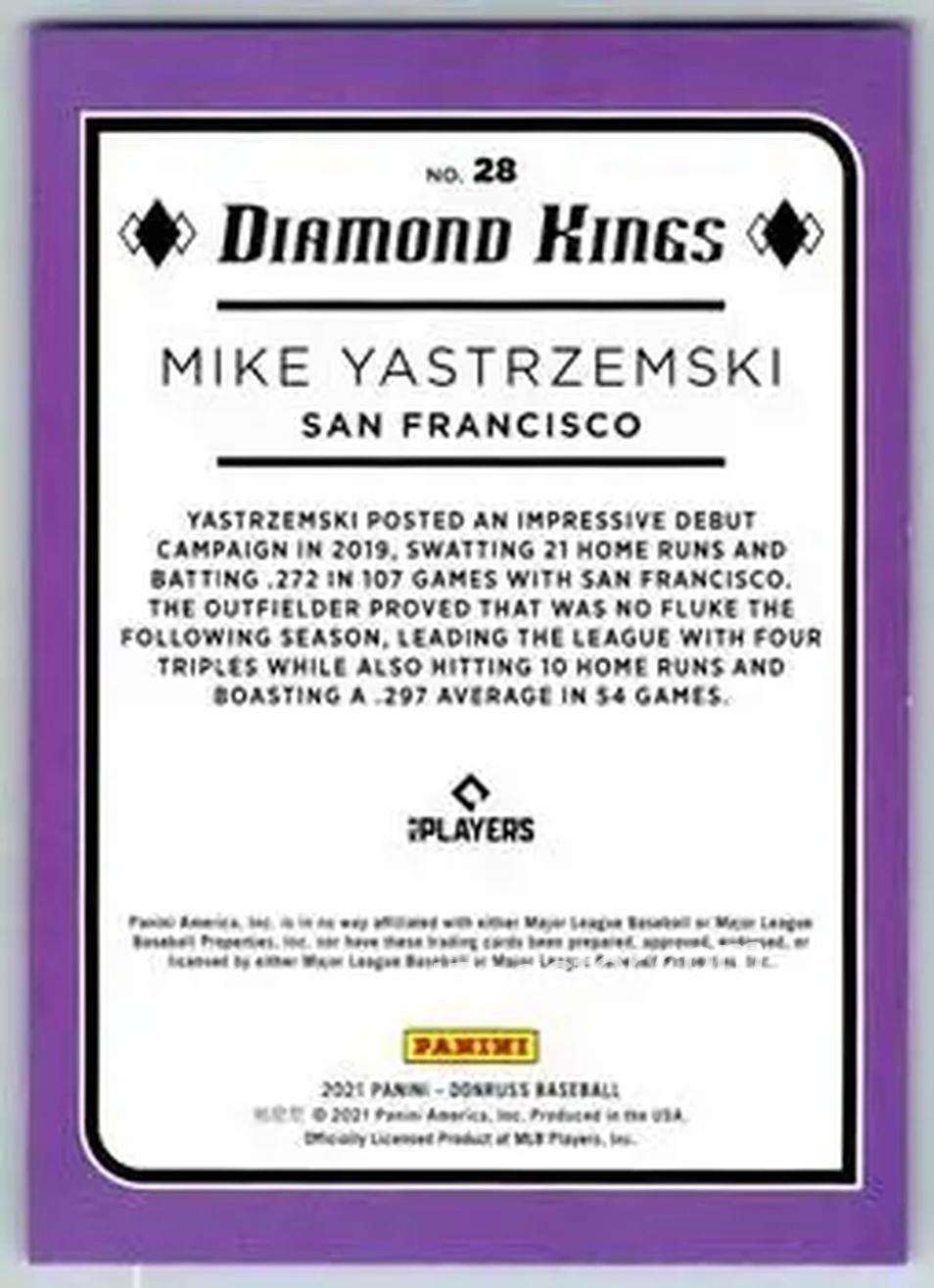 2021 Donruss #28 - Mike Yastrzemski - San Francisco Giants - Back 2021 Donruss #28 - Mike Yastrzemski - San Francisco Giants - Back