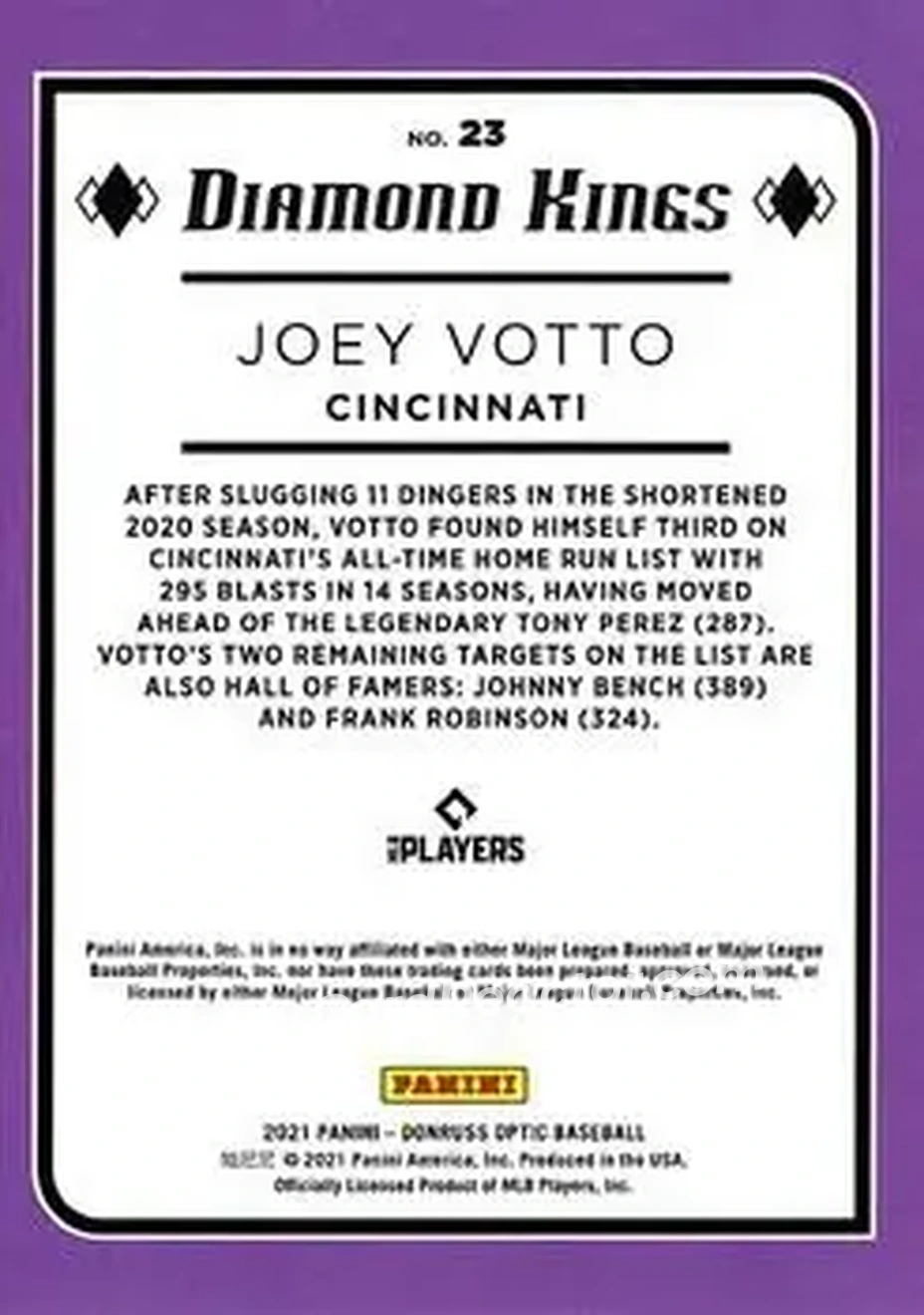 2021 Donruss Optic #23 - Joey Votto - Cincinnati Reds - Back
