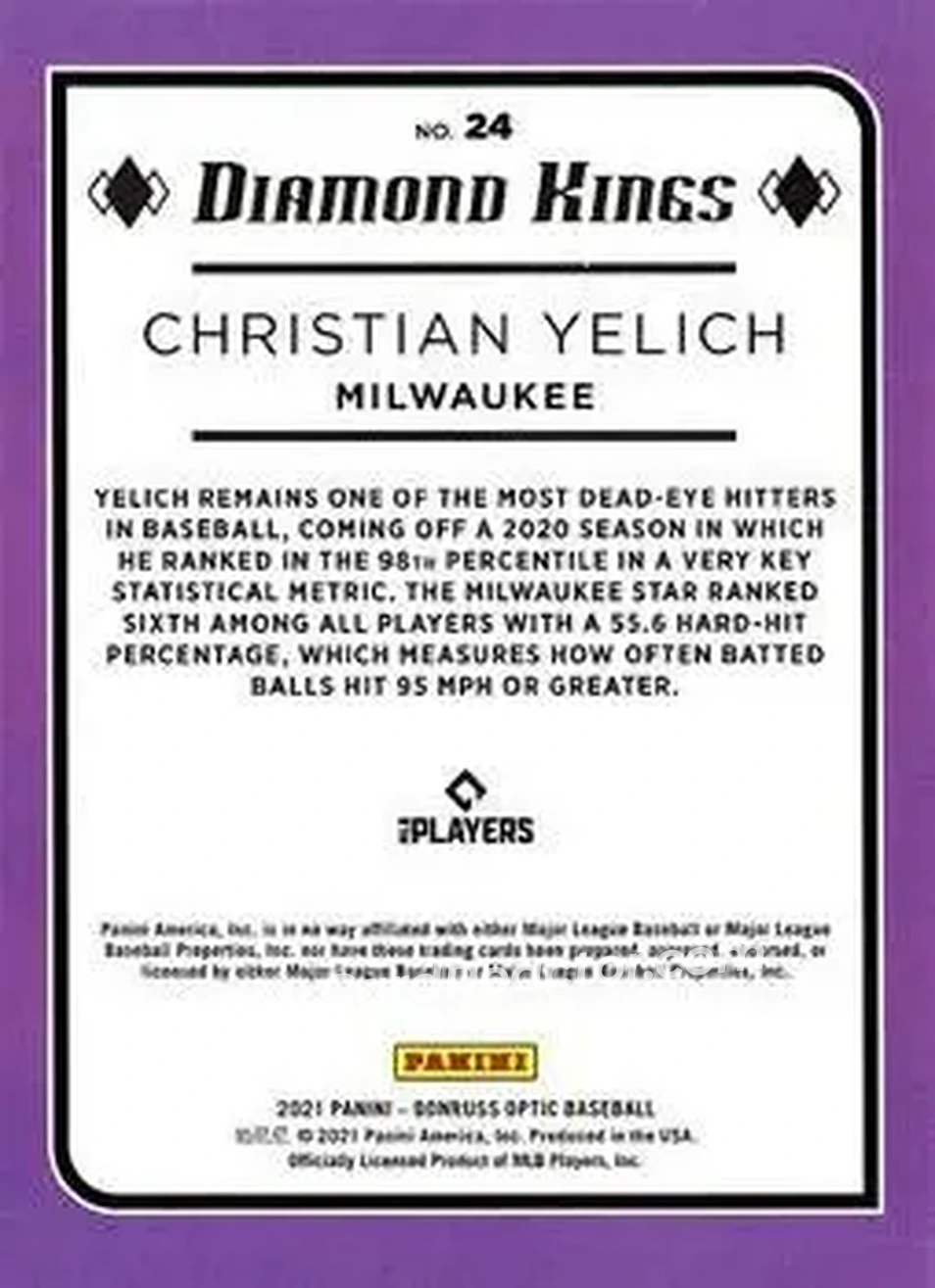 2021 Donruss Optic #24 - Christian Yelich - Milwaukee Brewers - Back 2021 Donruss Optic #24 - Christian Yelich - Milwaukee Brewers - Back