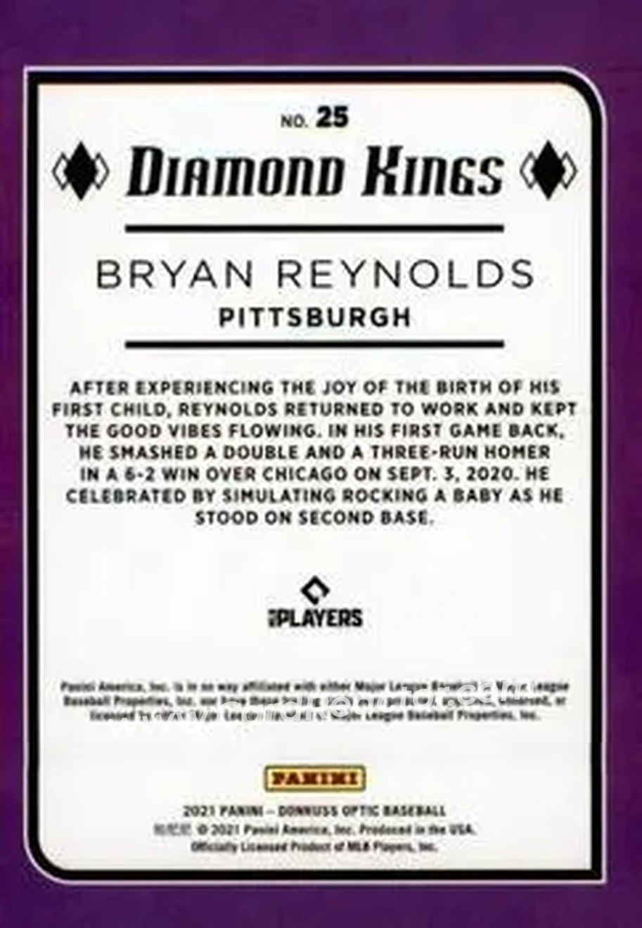2021 Donruss Optic #25 - Bryan Reynolds - Pittsburgh Pirates - Back