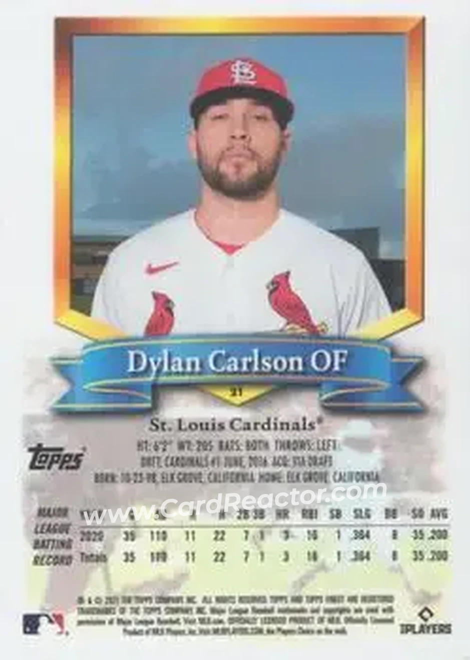 2021 Finest Flashbacks #21 - Dylan Carlson - St. Louis Cardinals - Back